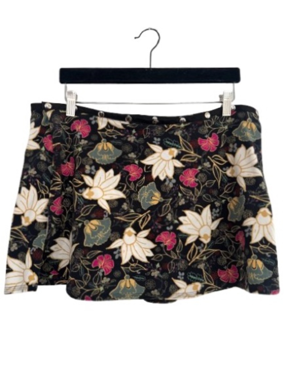 Erin Macleod Mini Snap Wrap Skirt Floral Black and Silver Studs One Size